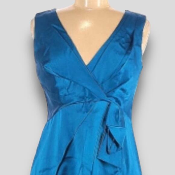 NANETTE LEPORE SEXY SATIN FAUX WRAP MIDI DRESS ELECTRIC BLUE 6 SMALL - Picture 5 of 5